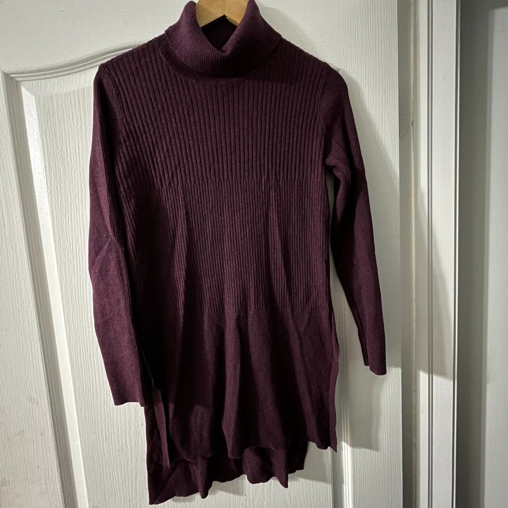 RAMPAGE TURTLE NECK LONG SLEEVE SLIT KNIT TUNIC PLUM BURGUNDY WOMEN MED